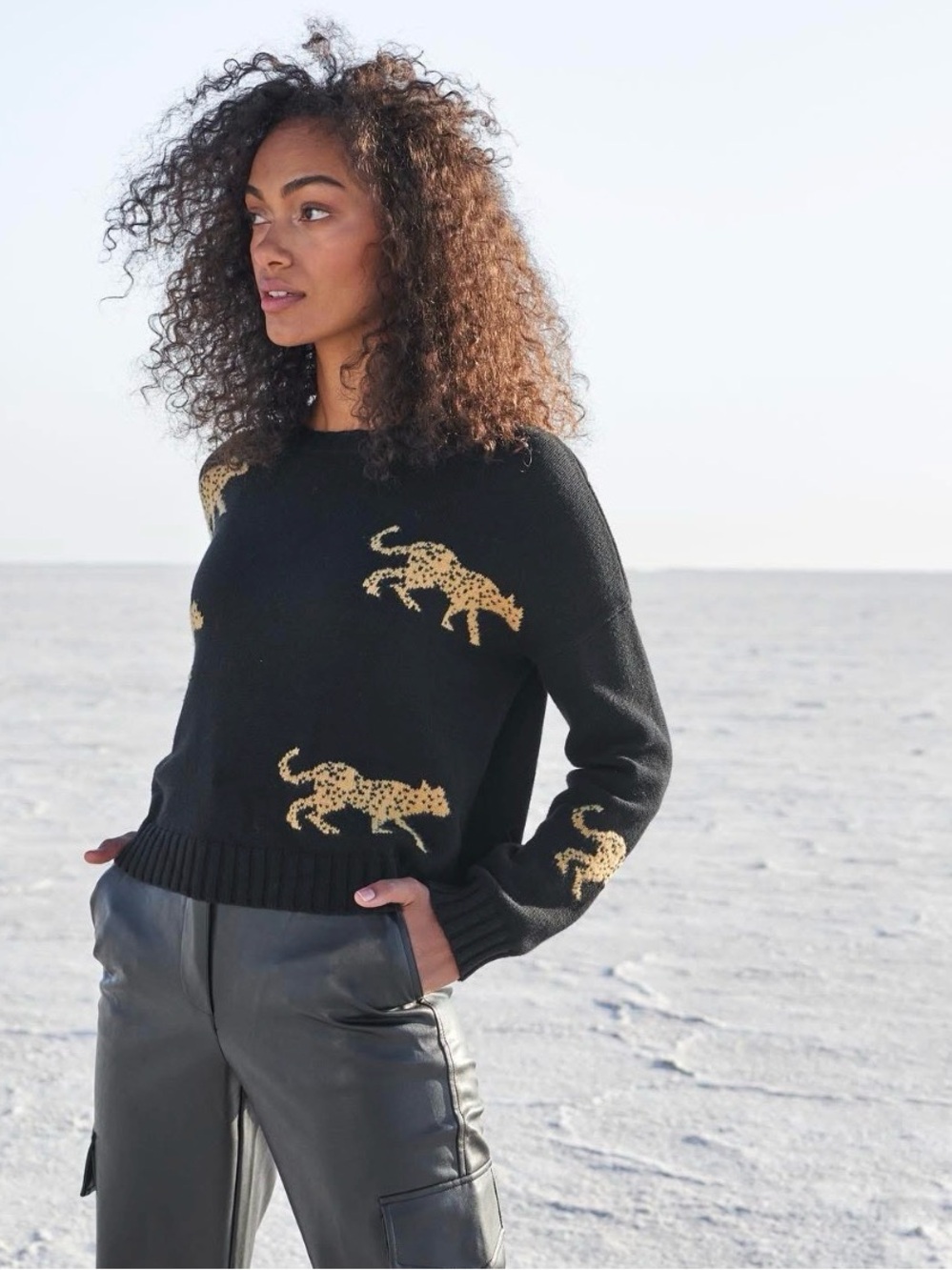 Rails Perci Sweater in Black Jungle Cat Print | Size Small